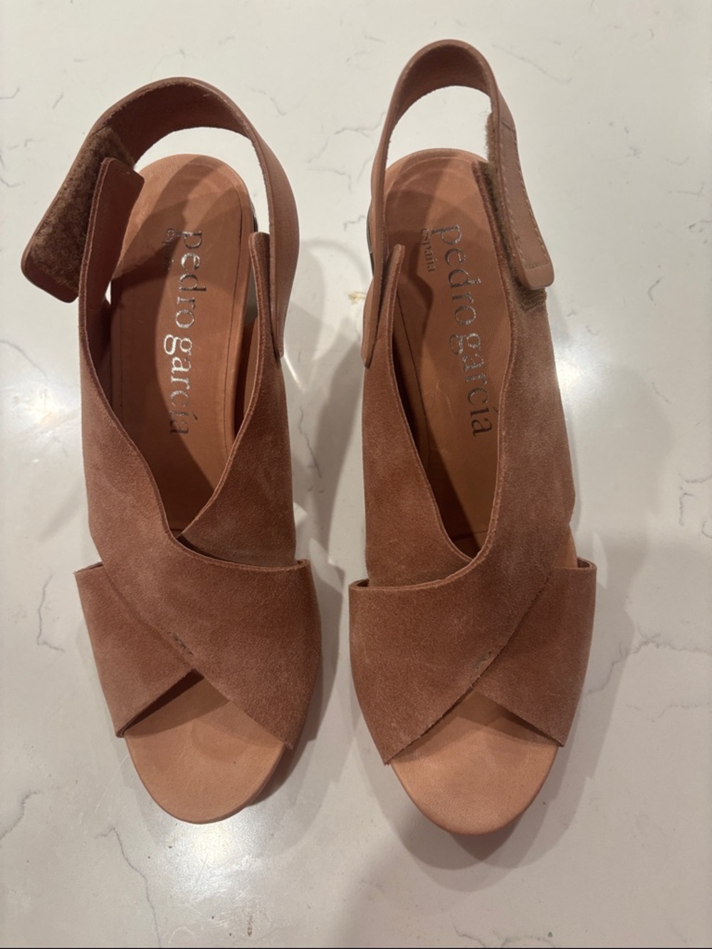 Pedro Garcia Brown Suede Cross‑Front Slingback Sandals